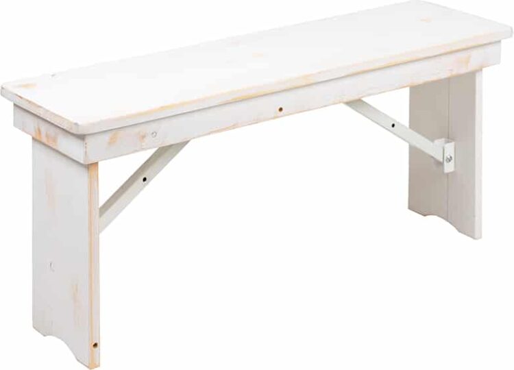 12" x 40" Antique Rustic White Farm Bench Rental BE101