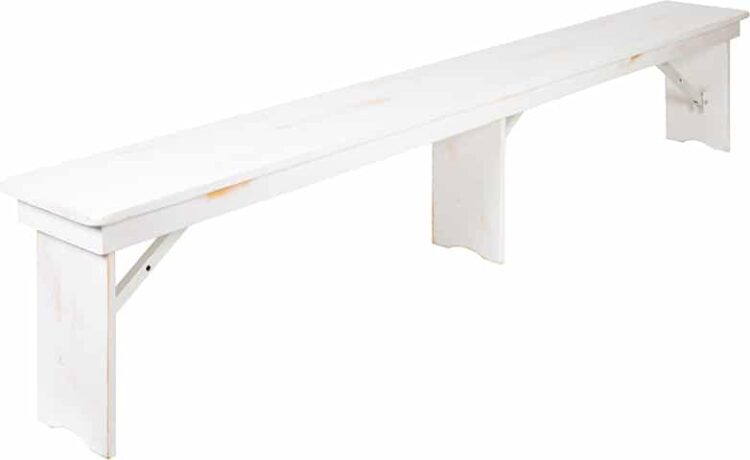 12' x 96" Antique Rustic White Farm Bench Rental BE102