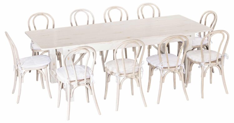 8' x 40" Antique Rustic White Farm Table Rental T117