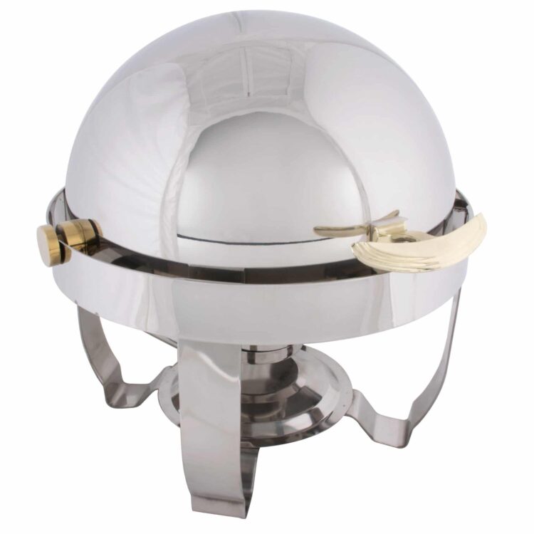 Supreme 4 Qt. Dairy Round Roll Top Gold Trim Chafer Rental (KCF105)